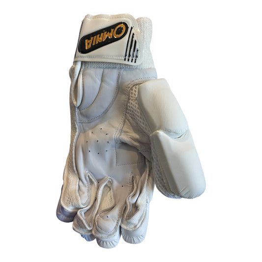 White, black and gold gloves